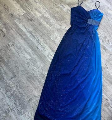 Niulatu Spaghetti Strap Sheath Chiffon Long Prom Dresses, Blue Formal Evening Dresses HZ1026